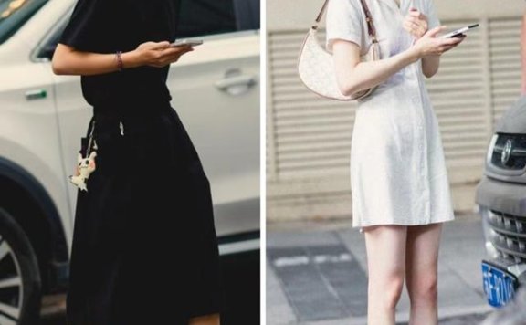 上海街拍：裙子搭配运动鞋女人味十足，时髦又美丽