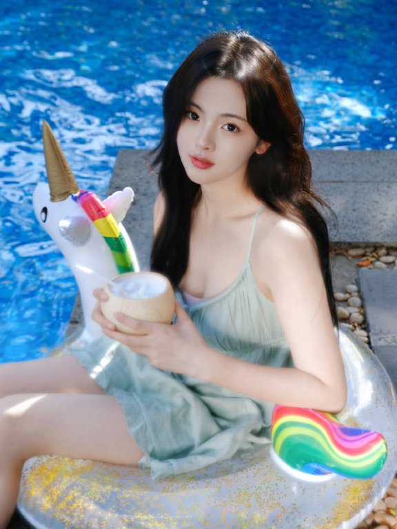 杨超越泳池写真大秀香肩事业线!肤白貌美太令人着迷
