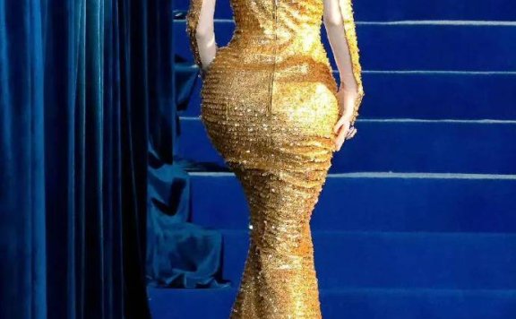 新疆美女迪丽热巴穿鎏金露背长裙!魔鬼身材性感火辣