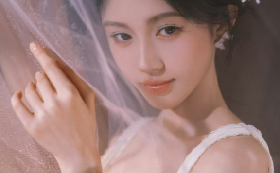 鞠婧祎品牌活动造型出图，白色长裙配白色发饰美若天仙