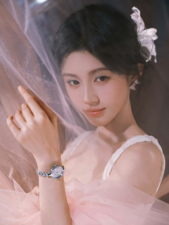 鞠婧祎品牌活动造型出图,白色长裙配白色发饰美若天仙