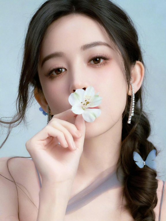 古力娜扎黑发薄纱森系少女氛围感