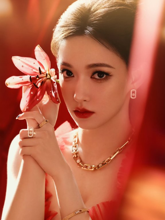 程潇红色长裙装扮 真的拥有芭比的容貌和人生